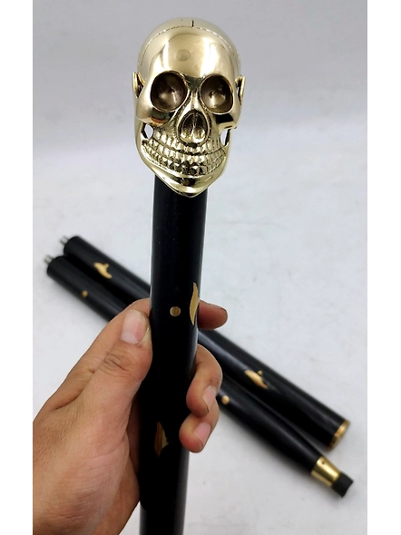 Set of Wooden Walking Cane for Women and Men | Beautiful Brass Skull Head Walking Stick 2 shades of Sticks brown &amp; black-2