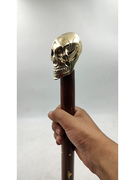 Set of Wooden Walking Cane for Women and Men | Beautiful Brass Skull Head Walking Stick 2 shades of Sticks brown &amp; black-3