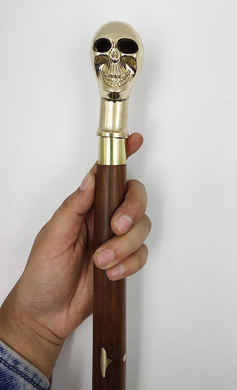 Brass Skull Cane Head Handle Wooden Walking cane-Walking Stick-Cane 3 Part Open Accessories Spare Part GIFT-3