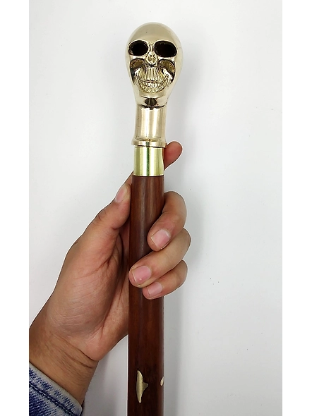 Brass Skull Cane Head Handle Wooden Walking cane-Walking Stick-Cane 3 Part Open Accessories Spare Part GIFT-3