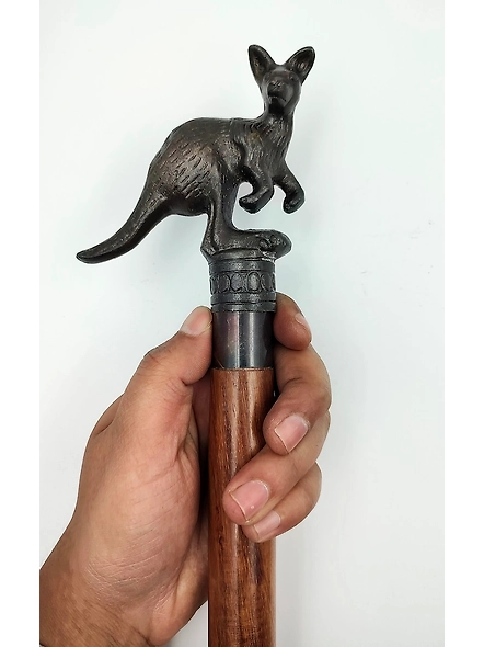 Antique Finish Metal Kangaroo Head Handle Wooden Walking cane-Walking Stick-Cane 3 Part Open Accessories Spare Part GIFT-2