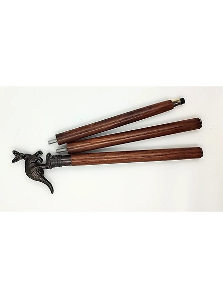 Antique Finish Metal Kangaroo Head Handle Wooden Walking cane-Walking Stick-Cane 3 Part Open Accessories Spare Part GIFT-3