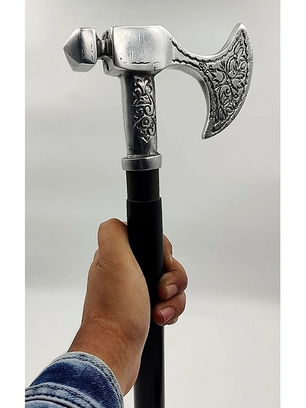 Silver Finish Metal Axe Head Handle Wooden Walking cane-Walking Stick-Cane 3 Part Open Accessories Spare Part GIFT-3