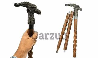 Antique Finish Metal Dragon Head Handle Wooden Walking cane-Walking Stick-Cane 3 Part Open Accessories Spare Part GIFT