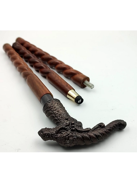 Antique Finish Metal Dragon Head Handle Wooden Walking cane-Walking Stick-Cane 3 Part Open Accessories Spare Part GIFT-1
