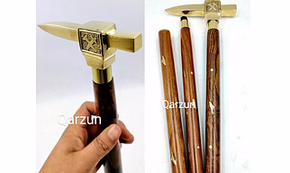 Brass Anvil Cane Head Handle Wooden Walking cane-Walking Stick-Cane 3 Part Open Accessories Spare Part GIFT mothers day gift