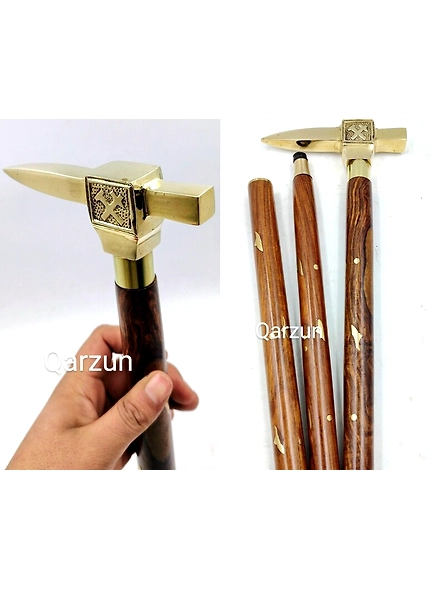 Brass Anvil Cane Head Handle Wooden Walking cane-Walking Stick-Cane 3 Part Open Accessories Spare Part GIFT mothers day gift-As1074