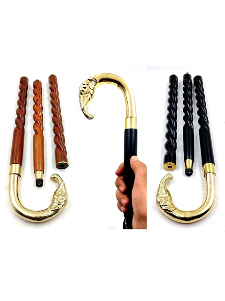 Set of Wooden Walking Cane Rope style for Women and Men | Brass Elephant Head Handle Walking Stick 2 shades of Sticks stock brown &amp; black-As1075