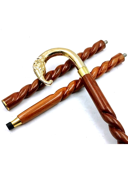 Set of Wooden Walking Cane Rope style for Women and Men | Brass Elephant Head Handle Walking Stick 2 shades of Sticks stock brown &amp; black-2