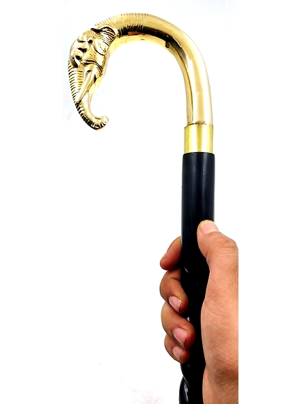 Set of Wooden Walking Cane Rope style for Women and Men | Brass Elephant Head Handle Walking Stick 2 shades of Sticks stock brown &amp; black-3