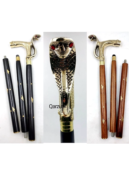 Set of Solid Brass Cobra Snake Handle wood walking stick cane 3 part open stick 2 finish wood stick grandfather gift , anniversary gift-As1076