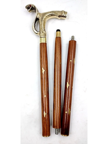 Set of Solid Brass Cobra Snake Handle wood walking stick cane 3 part open stick 2 finish wood stick grandfather gift , anniversary gift-1