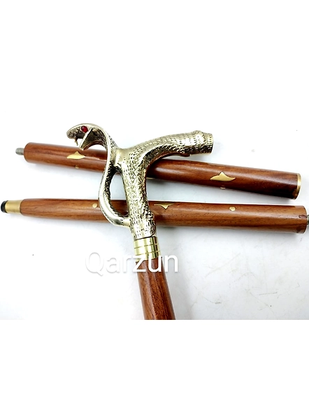 Set of Solid Brass Cobra Snake Handle wood walking stick cane 3 part open stick 2 finish wood stick grandfather gift , anniversary gift-3