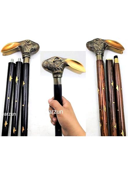 Set of Wooden Walking Cane for Women and Men | Beautiful Rabbit Antique Head Walking Stick 2 shades of Sticks stock brown &amp; black-As1077