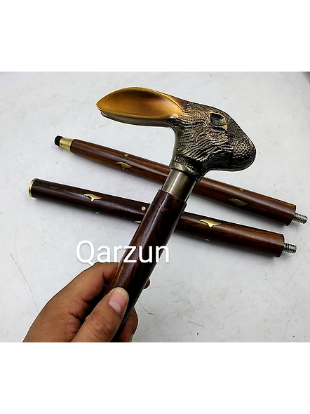 Set of Wooden Walking Cane for Women and Men | Beautiful Rabbit Antique Head Walking Stick 2 shades of Sticks stock brown &amp; black-1