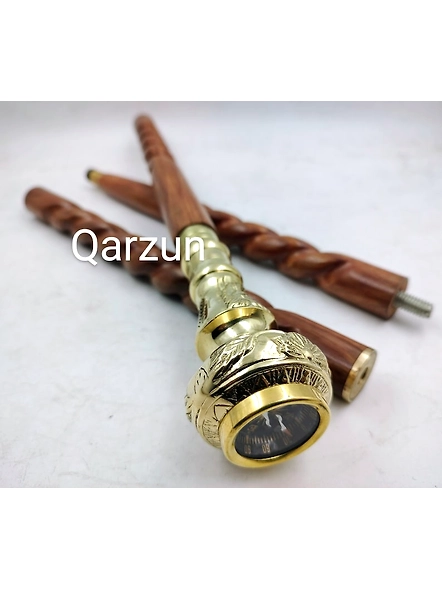 Compass Gentleman's Walking Stick, 36 Inch, Brass Handle and Hardwood Cane, Victorian Handle Designer Antique Wooden Compass Stick Gifts-1