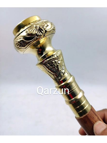 Compass Gentleman's Walking Stick, 36 Inch, Brass Handle and Hardwood Cane, Victorian Handle Designer Antique Wooden Compass Stick Gifts-2