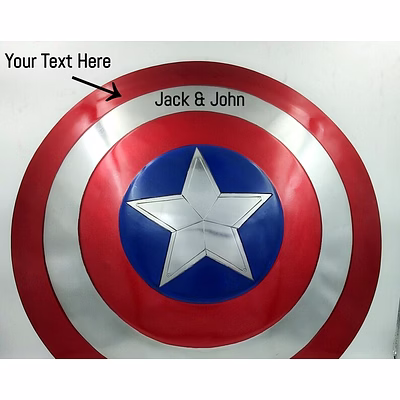 personalized text on captain america shield marvels avengers legend metal with leather adjustable strap back side and come with leather bag