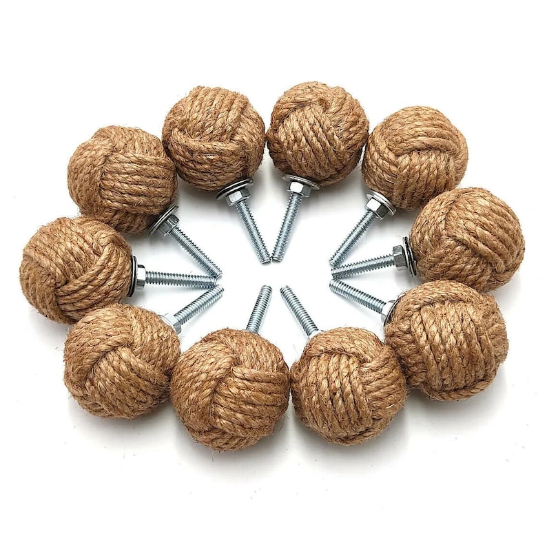 Jute Rope Door Knobs Sets Drawer Pulls for Cabinets, Wardrobes &amp; Kitchen Cupboards Door Knob-1