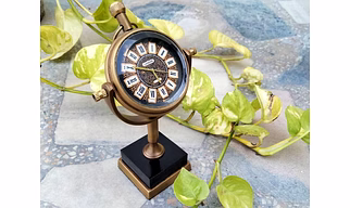 Antique Brown Brass Table Clock office desk small clock - Marble Base Desktop clock - Clock for Meaningful gift for loved one