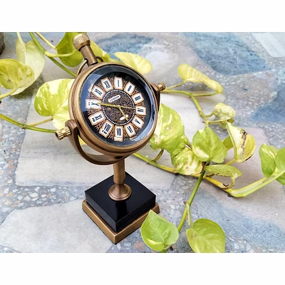 antique brown brass table clock office desk small clock - marble base desktop clock - clock for meaningful gift for loved one