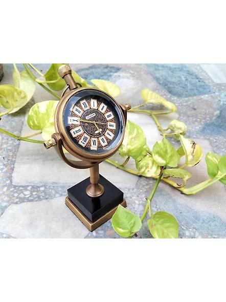 Antique Brown Brass Table Clock office desk small clock - Marble Base Desktop clock - Clock for Meaningful gift for loved one-As1099