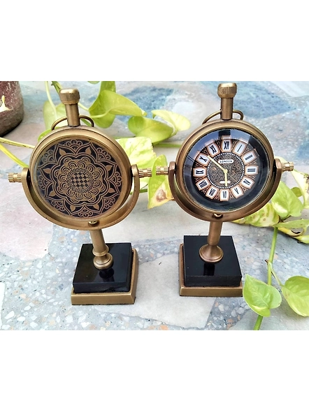Antique Brown Brass Table Clock office desk small clock - Marble Base Desktop clock - Clock for Meaningful gift for loved one-1