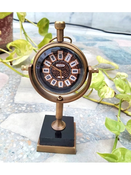 Antique Brown Brass Table Clock office desk small clock - Marble Base Desktop clock - Clock for Meaningful gift for loved one-3