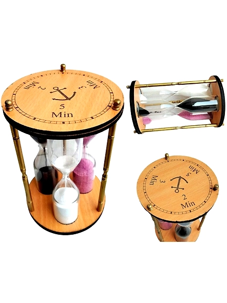 Wood 3 tube sand timer multiple minutes 2 min, 3 min, 5 min multicolour hourglass sand clock collectible desktop decorative item-As1103