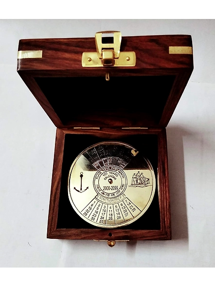 Shiny Finish Brass Calendar Paper Weight with wood box Maritime Gift Item-1