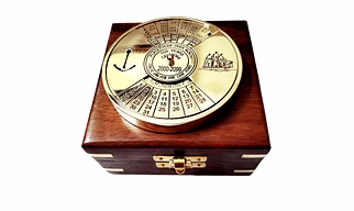 Shiny Finish Brass Calendar Paper Weight with wood box Maritime Gift Item