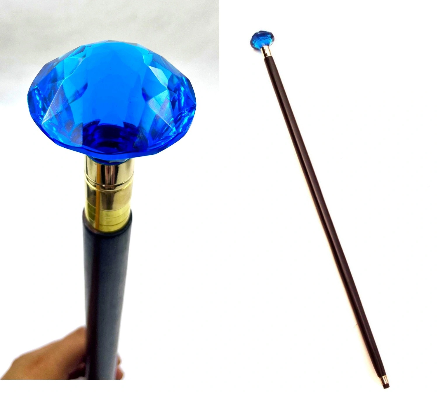 Acrylic Crystal Handle wood walking stick cane 3 part open stick-12597810