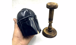 Miniature The Mandalorian Helmet, Display Wood Stand Collectible Decoration Set for Adults, Men, Women, Mom, Dad, Collectible Gift Idea