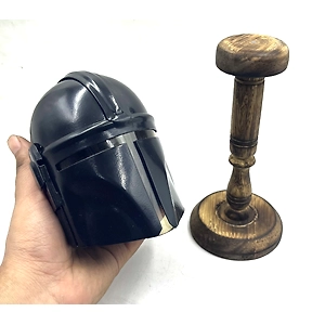 Miniature The Mandalorian Helmet, Display Wood Stand Collectible Decoration Set for Adults, Men, Women, Mom, Dad, Collectible Gift Idea