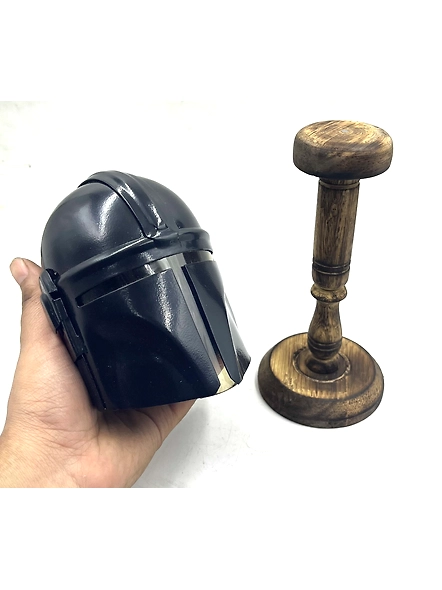 Miniature The Mandalorian Helmet, Display Wood Stand Collectible Decoration Set for Adults, Men, Women, Mom, Dad, Collectible Gift Idea-3