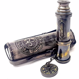 brass nautical - 16 inches antique telescope/spyglass replica in leather box (dollond london's) hand held spy glass sailor's décor