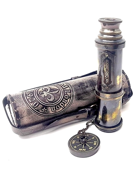 Brass Nautical - 16 inches Antique Telescope/Spyglass Replica in Leather Box (Dollond London's) Hand held Spy Glass Sailor's Décor-12693105