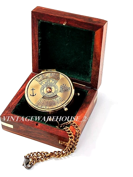 Pocket Compass with 100 Years Calendar Brass Nautical Birthday Gift for Your lovedones-2
