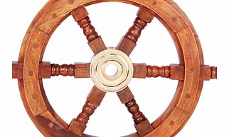 Teak Wood Ship Wheel with Brass Inset and Six Spokes, Brown and Gold Available size - 12" , 18" , 24"
