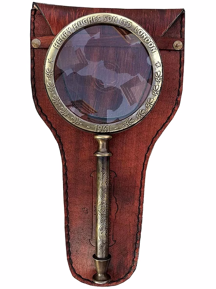 Vintage Antique Henry London Leather Case Brass Marine Handheld Magnifying Glass - Xmas Gallery Gifts (Brown)-12877591