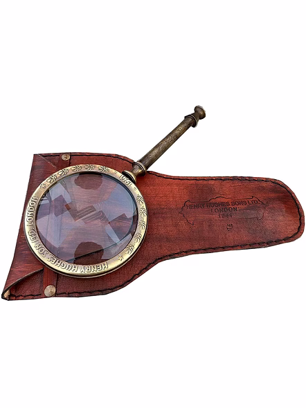 Vintage Antique Henry London Leather Case Brass Marine Handheld Magnifying Glass - Xmas Gallery Gifts (Brown)-1