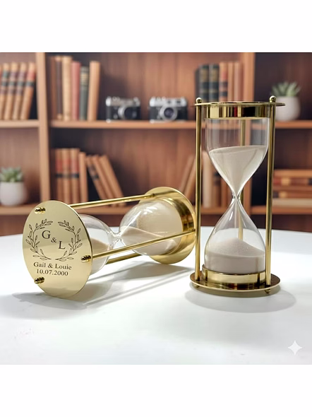Personalized Brass Hourglass – 5 Minute Fillable Sand Timer, Wedding Sand Ceremony Set, Custom for Wife, Wedding Gift