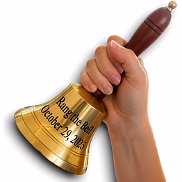 personalized engraved large brass ship wood handle hand bell decorative bell, meditation bell for home decor