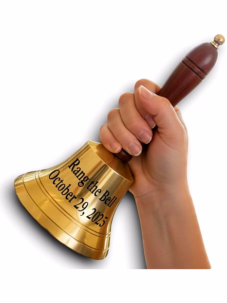 Personalized Engraved Large Brass Ship Wood Handle Hand Bell Decorative Bell, Meditation Bell for Home Decor