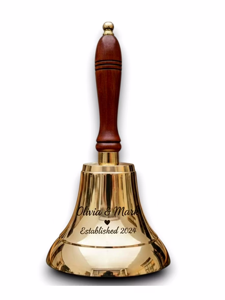 Personalized Engraved Large Brass Ship Wood Handle Hand Bell Decorative Bell, Meditation Bell for Home Decor-2