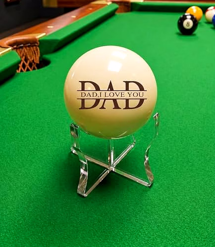 qarzun engraved personalised cue ball for billiards, acrylic, 57mm, brown, with stand