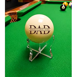qarzun engraved personalised cue ball for billiards, acrylic, 57mm, brown, with stand