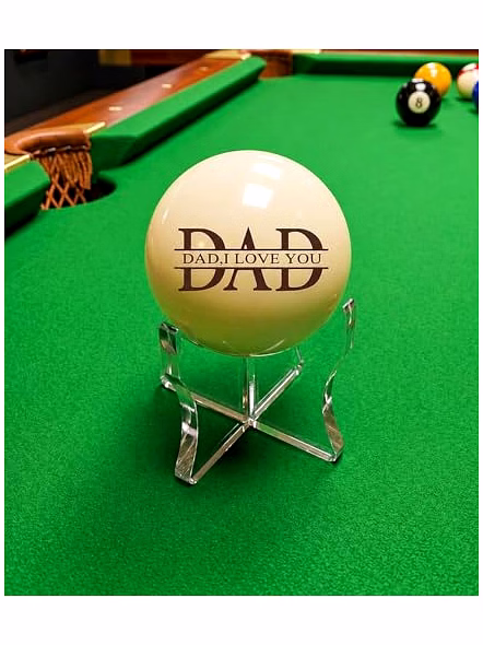 Engraved Personalised Cue Ball for Billiards, Acrylic, 57mm, Brown, with Stand