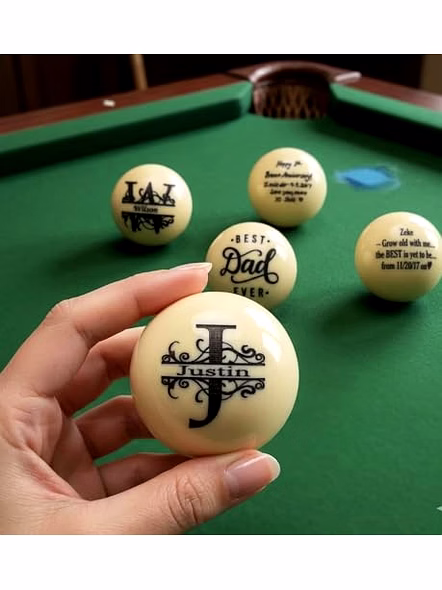 Engraved Personalised Cue Ball for Billiards, Acrylic, 57mm, Brown, with Stand