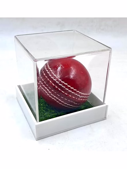 Personalized Leather Cricket Ball (Red), Standard Size 1Pc with Acrylic Display Box Water Resistant Suitable for Practice or Tournament Game-2